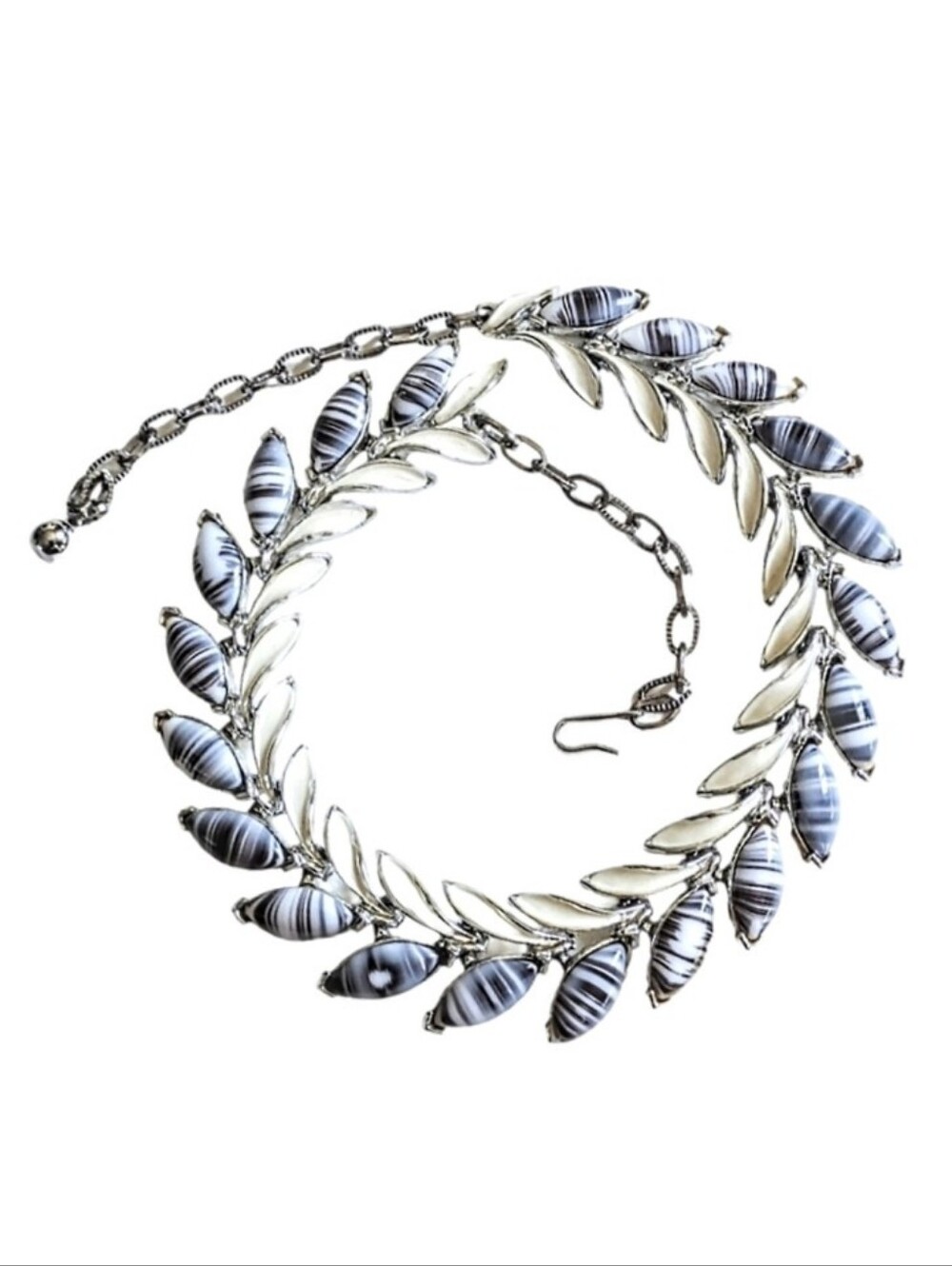 🌀 Vintage Designer ART Signed Swirled Stone Enamel Link Choker Necklace